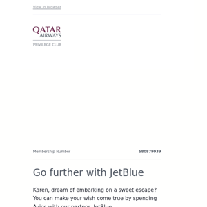 Qatar Airways , spend your Avios on award flights with JetBlue