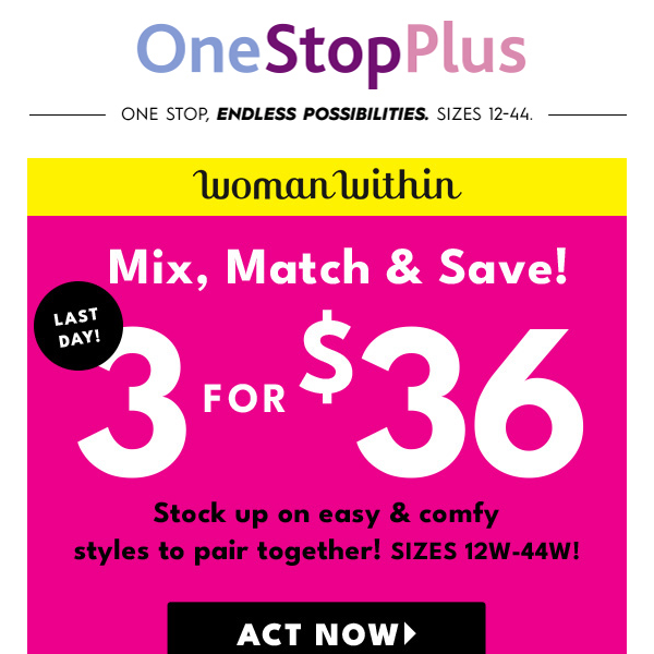 Hurry! Woman Within 3 for $36 ENDS TONIGHT 🏃‍♀️🏃‍♀️🏃‍♀️