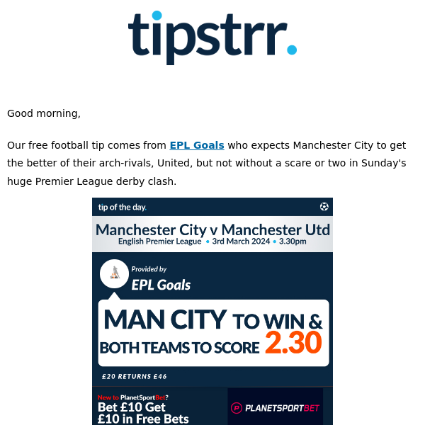 Free football tip from Sunday's biggest game of the day