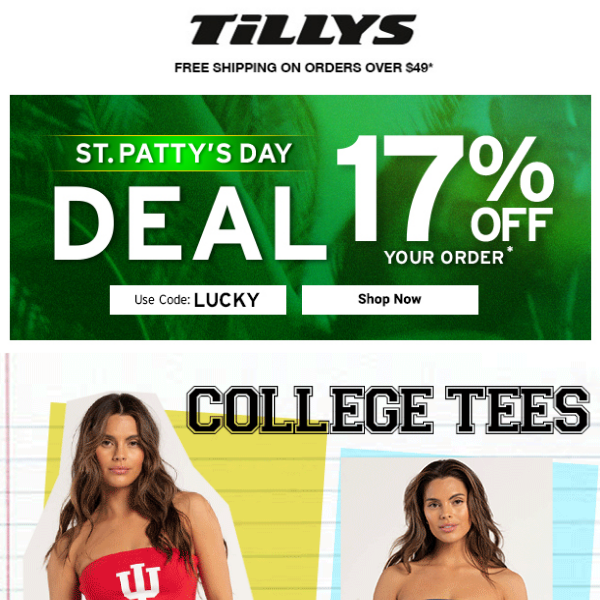 New College Tops, Jeans and Boots ➡️ 17% Off St. Patty's Day Deal