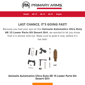 ⚡ It’s almost gone! See if Geissele Automatics Ultra Duty AR 15 Lower Parts Kit Desert Dirt is available ⚡