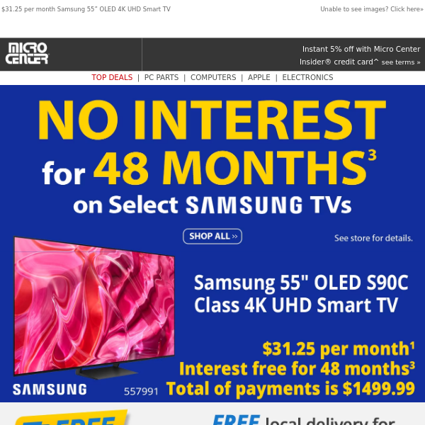 No Interest for 48 Months on Select Samsung TVs.