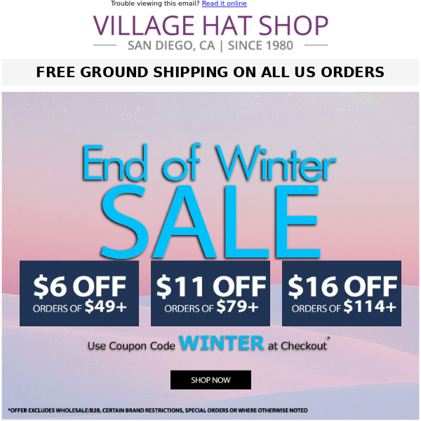 FINAL WEEKEND --  Up To $16 Off | End of Winter Sale