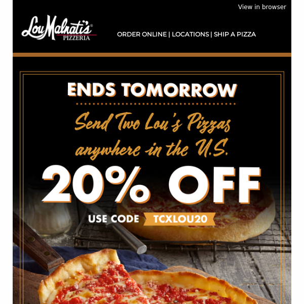 🚨 20% off 2 pizza packs expires tomorrow!