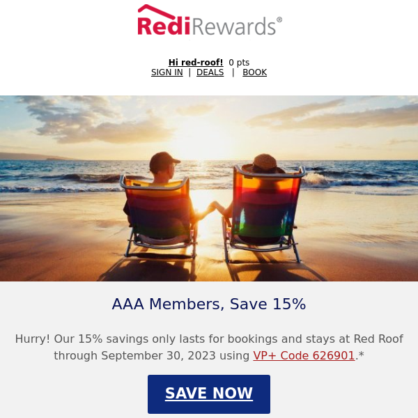 Red Roof, Time's Running Out - 15% for AAA Members
