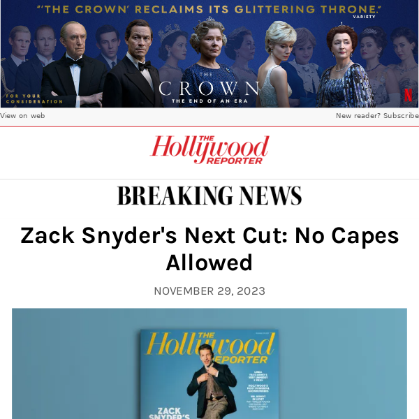 THR Cover: Zack Snyder's Next Cut — No Capes Allowed