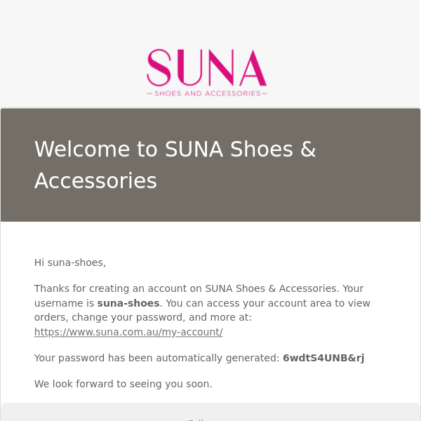 Thanks for signing up to Suna Shoes