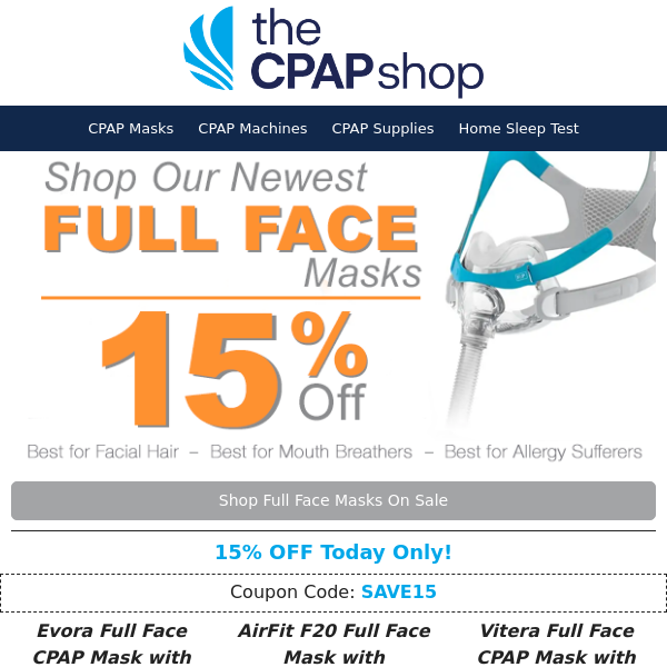 Shop 15% Off Full Face Masks!