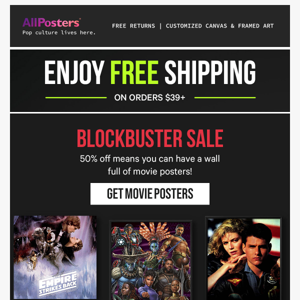 50% off blockbuster movie posters!