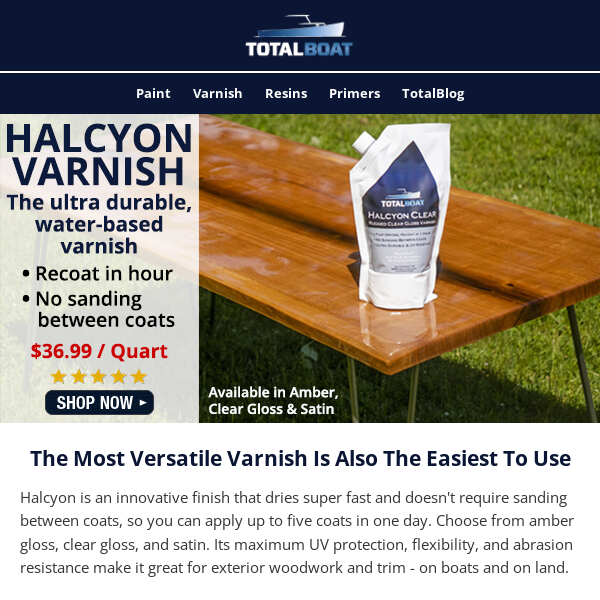 TotalBoat - Halcyon Water-Based Marine Varnish - High Gloss - Quart