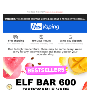 Buy 10 Elf Bar 600 for £37; 3 Nasty Fix 675 for £14; 3 Elux Legend Mini for £12; £3.59 Vaptio Beco Mate Disposables, £2.99 Pod Salt Go Disposables