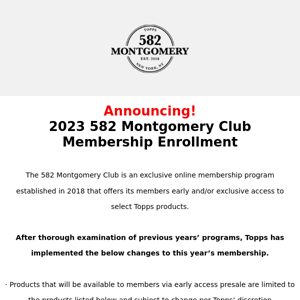 Announcing!  2023 582 Montgomery Club  Membership Enrollment