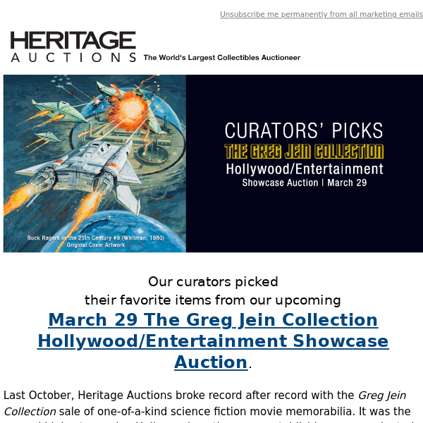 Curators' Picks from The Greg Jein Collection Hollywood/Entertainment Auction