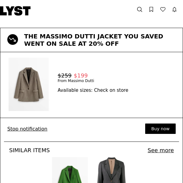 The MASSIMO DUTTI jacket you saved went on sale at 20% off - Lyst