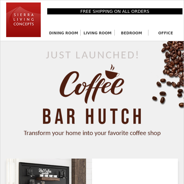 Greenock Solid Wood 2 Tone Coffee Bar Cabinet With Hutch