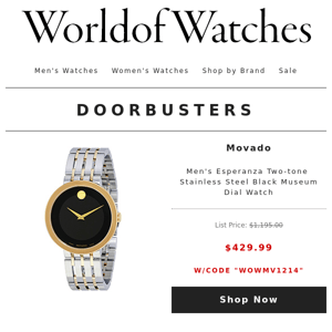 🚨 DOORBUSTER COUPONS: Extra $170.00 Off Movado Men's Watch | GV2 Watch $189 | Bertha Ladies Watch $85 + Other Deals