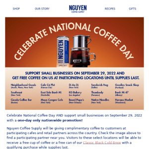 Get FREE coffee on National Coffee Day!