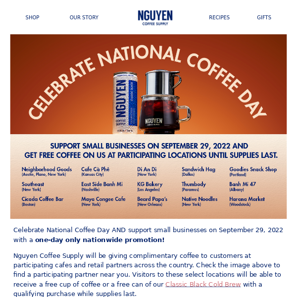 Get FREE coffee on National Coffee Day!