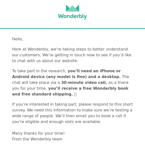 Get a free Wonderbly book for 30 mins of your time 💸
