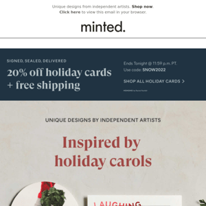 Ends tonight: 20% off holiday cards + free shipping.