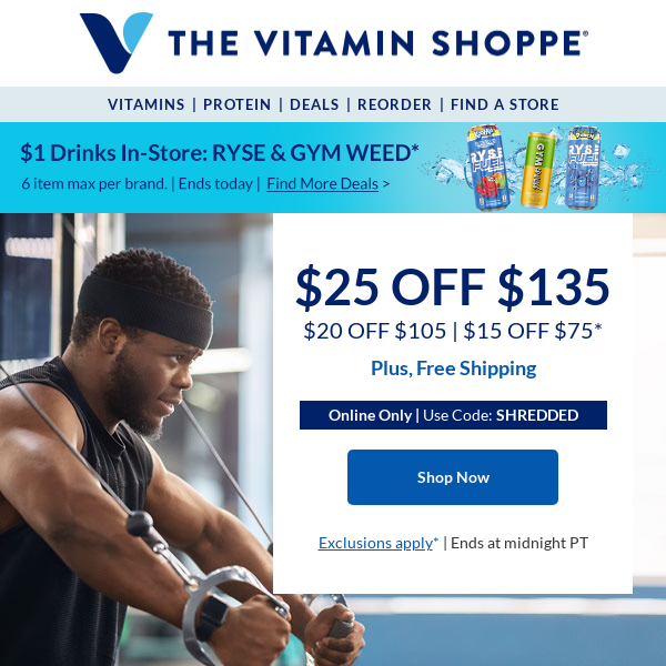 The Vitamin Shoppe: Last chance for up to $25 off
