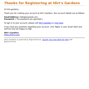 Thanks for Registering at Hirt's Gardens