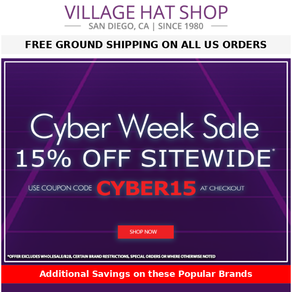 15% Off Sitewide + 15% Off Newly Added Popular Brands | Cyber Week Sale