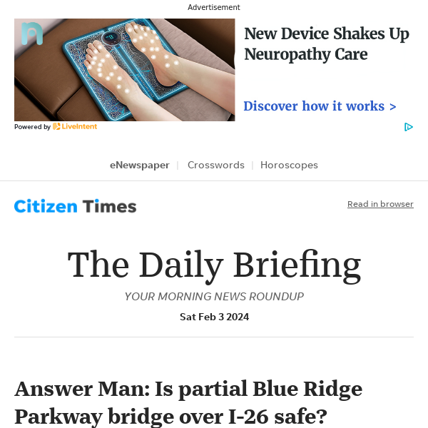 Daily Briefing: Answer Man: Is partial Blue Ridge Parkway bridge over I-26 safe?