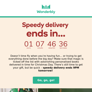 Whoosh! Speedy delivery ends tomorrow 🏃
