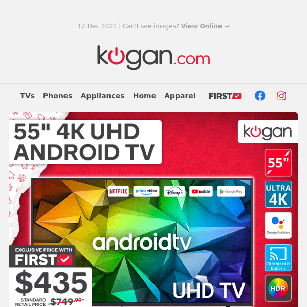 Christmas Sale: 55" 4K UHD Android TV Only $435!* 📺