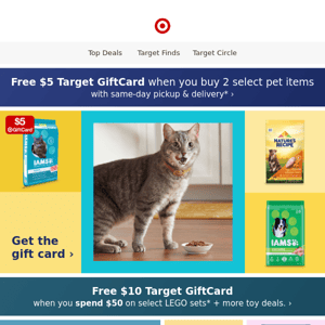 Stock up on pet items & get a gift card.