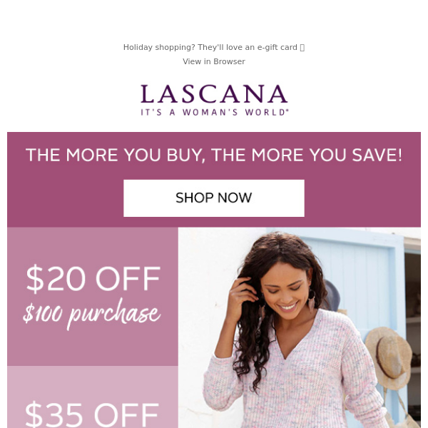 Lascana, take up to $50 off your order today!