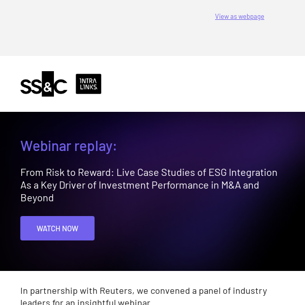 Reuters on-demand webinar: Live Case Studies of ESG Integration