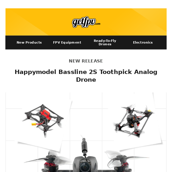 🚀🔥 New Product: Happymodel Bassline 2S Toothpick Analog Drone  |  Back in Stock: Runcam Gear, SainSmart TPU  🔥🚀