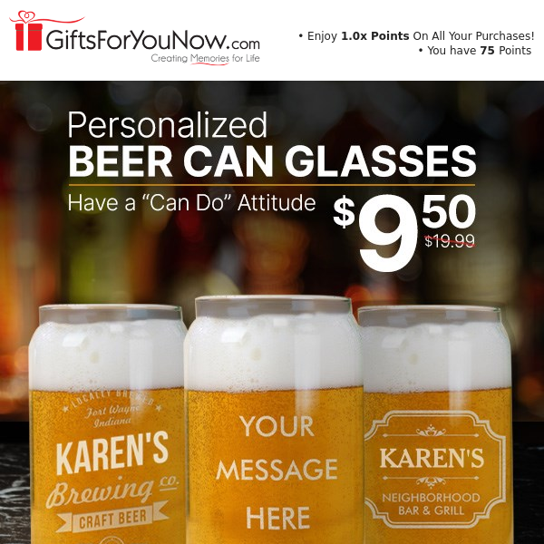 Under $10 Alert! $9.50 Personalized Beer Glasses