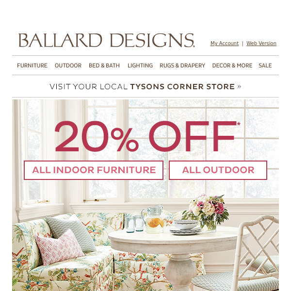 Save 20% on all furniture & outdoor