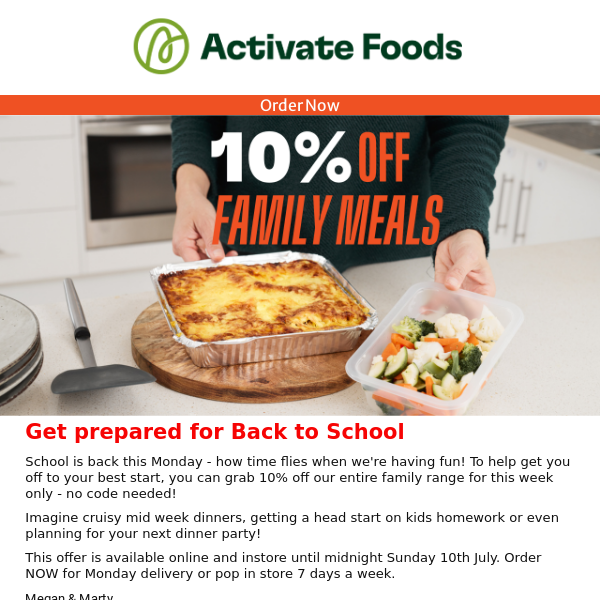 One Week Only: 10% Off Family Meals