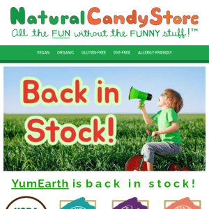 Psssst.... YumEarth back in stock! 🎉