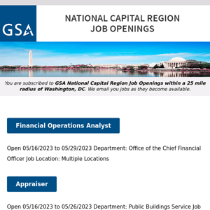 New/Current Job Opportunities in the GSA National Capital Region