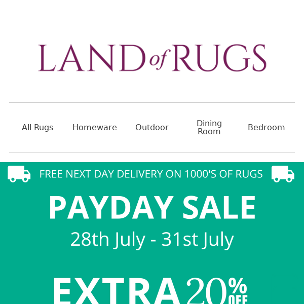 Land of Rugs UK, Pay Day Is Here ❤️ Get 20% Off 🔥