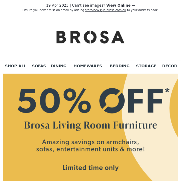 50% OFF* Brosa living room furniture for a limited time only