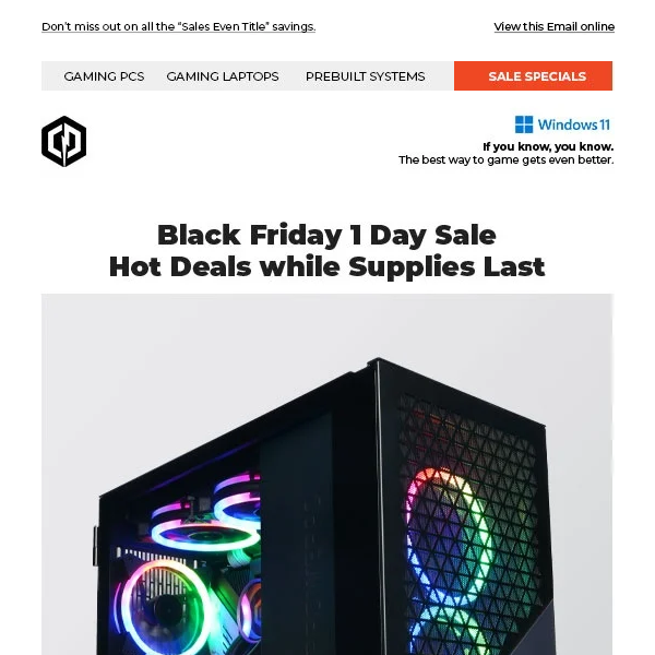 ✔ Black Friday 1 Day Sale - Get the Best Gaming PC Deals