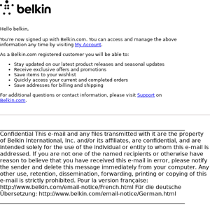 Thanks for Creating a Customer Profile on Belkin.com