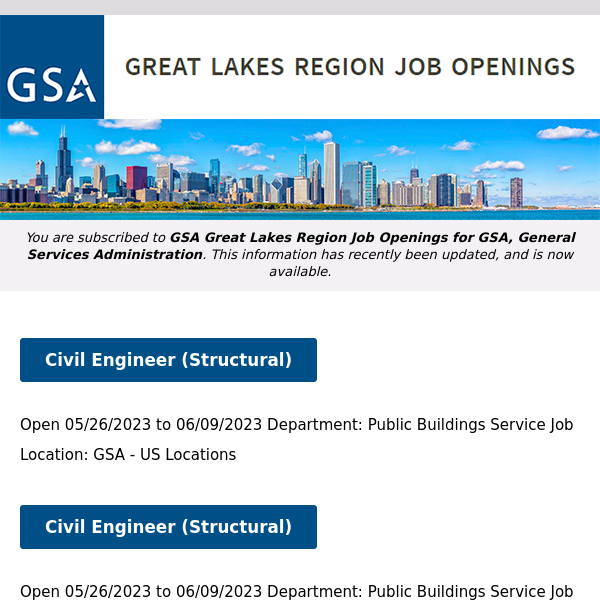 New/Current Job Opportunities in the GSA Great Lakes Region