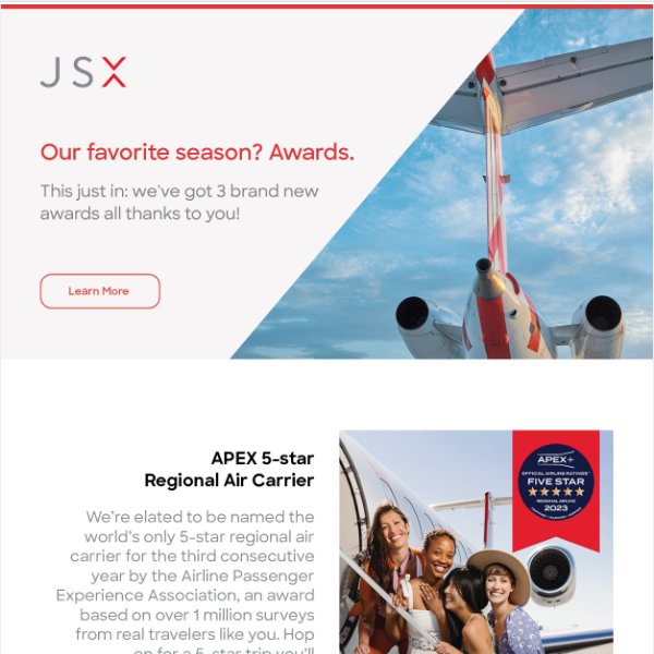 We shoot for the stars: JSX rated a 5-star regional carrier.