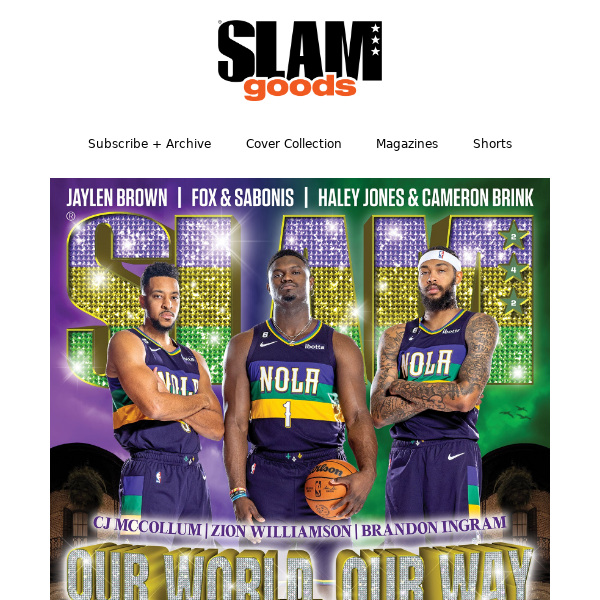 47 Slam Cover Tee - Zion Williamson, Brandon Ingram + CJ Mccollum (SLAM 242) White / XXXL