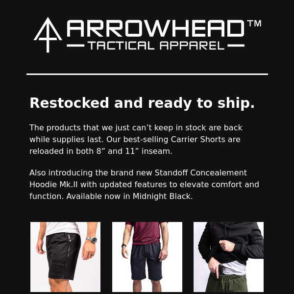 Carrier Shorts and Standoff Hoodies are Back.