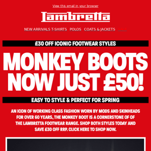 £30 OFF MONKEY BOOTS: NOW JUST £50⚡