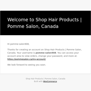 Your Shop Hair Products | Pomme Salon, Canada account has been created!