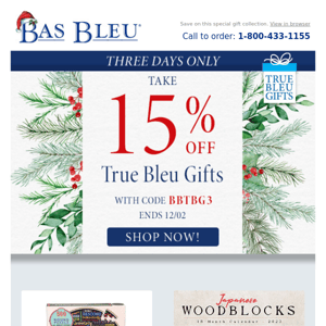 15% Off True Bleu Gifts Till Friday